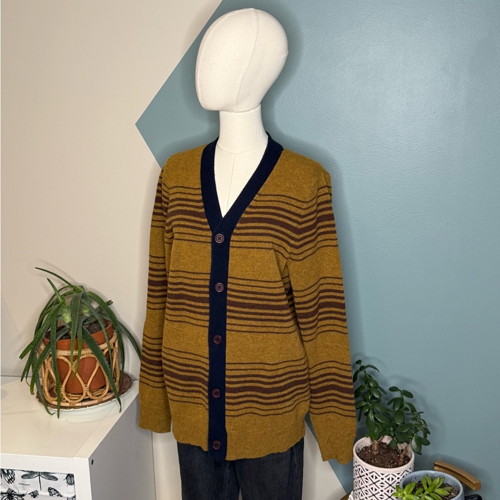 Wendi Reed 100% Lambswool Striped Cardigan Boutique Designer Knit Sweater M - Picture 2 of 11